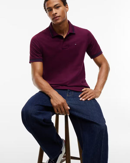 Tommy Flag Regular Fit Tipped Polo - Calypso Berry