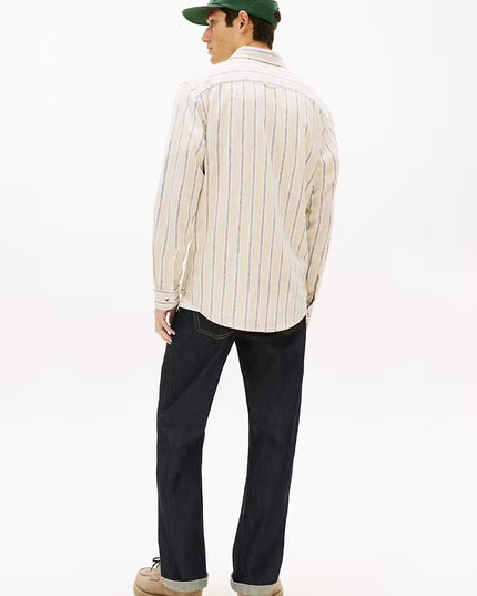 TJM REG Linen MX Stripe Shirt - White Clay
