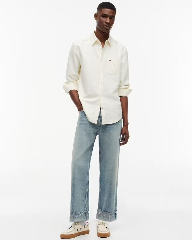 Tommy Jeans Regular Fit Stripe Oxford Shirt - Citronella