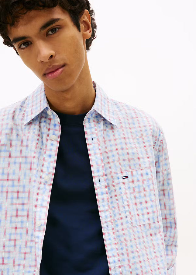 TJM Reg Check Poplin Shirt - Ecru Check