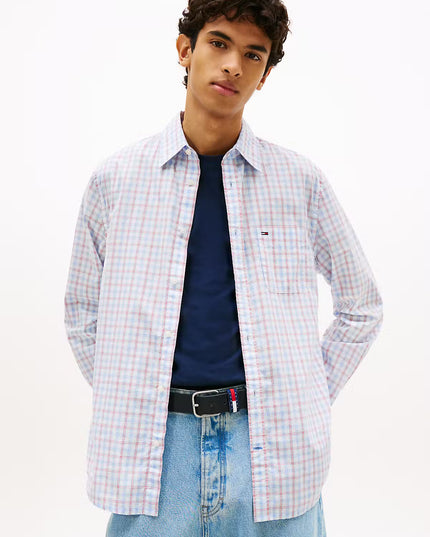 TJM Reg Check Poplin Shirt - Ecru Check