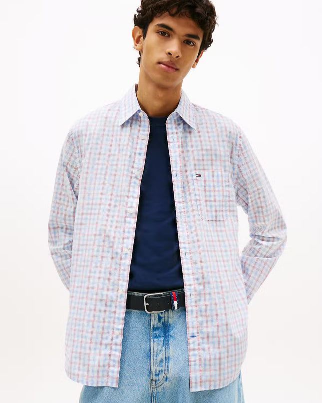 TJM Reg Check Poplin Shirt - Ecru Check