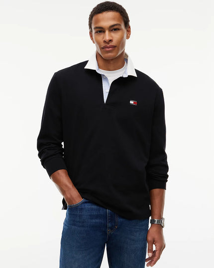 Tommy Badge Relaxed Rugby Shirt - Black