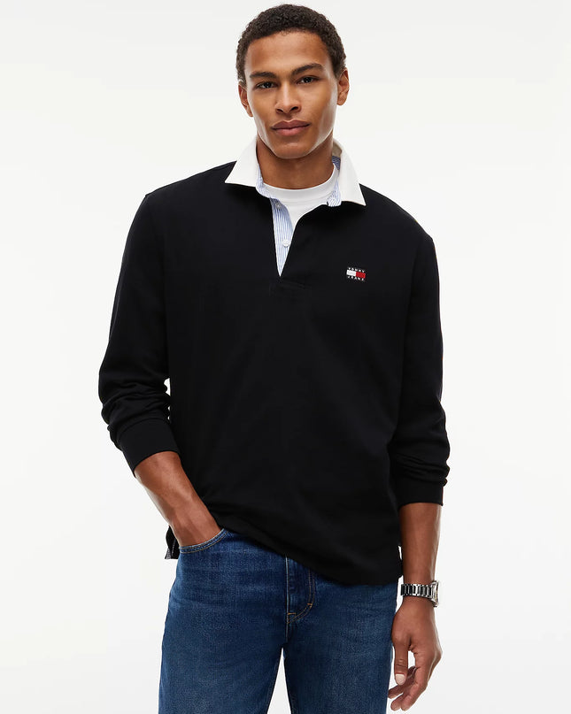 Tommy Badge Relaxed Rugby Shirt - Black