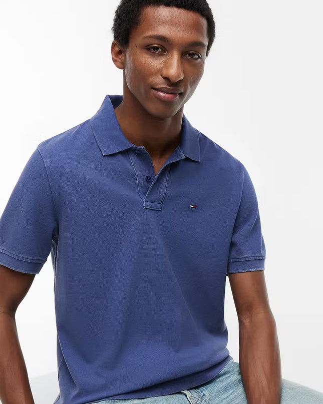 Tommy Jeans Classic Flag Washed Polo - Blue Storm