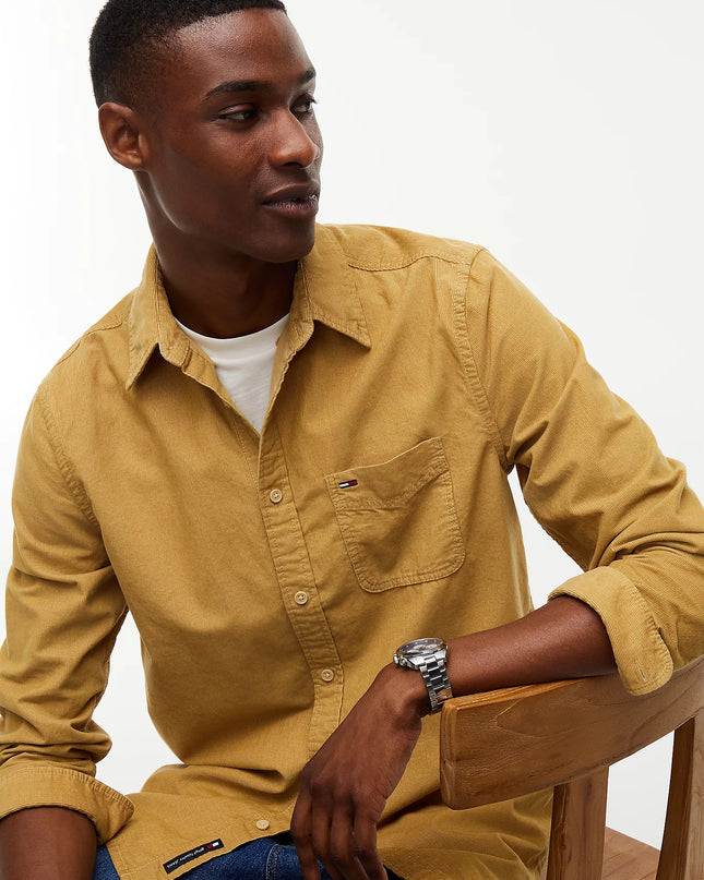Regular Fit Button-Down Corduroy Shirt - Sandy Beige