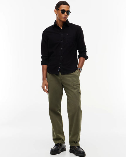 Regular Fit Button-Down Corduroy Shirt - Black
