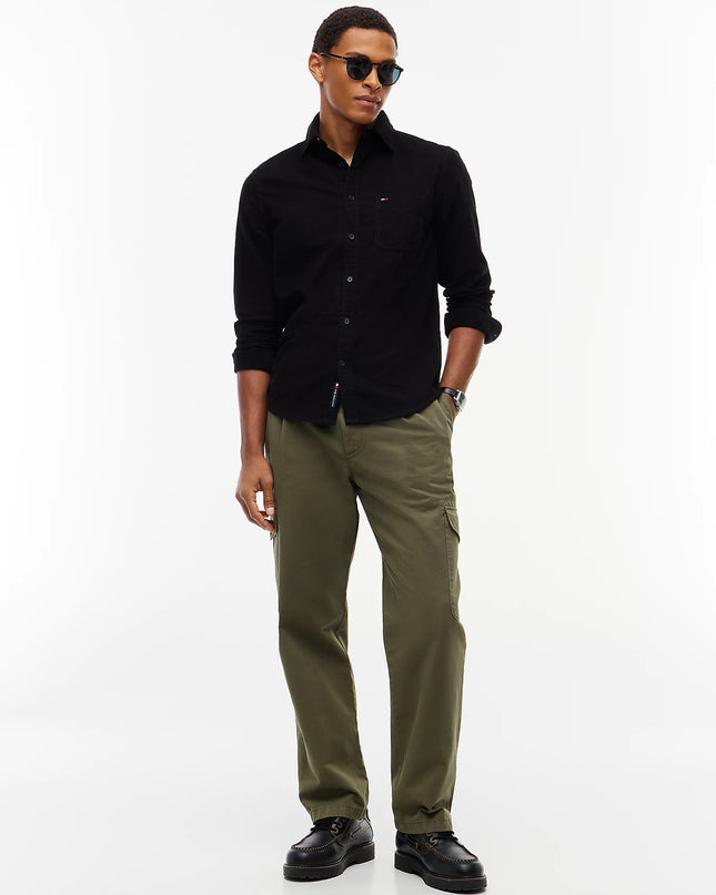 Regular Fit Button-Down Corduroy Shirt - Black