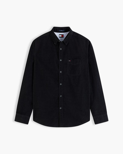 Regular Fit Button-Down Corduroy Shirt - Black