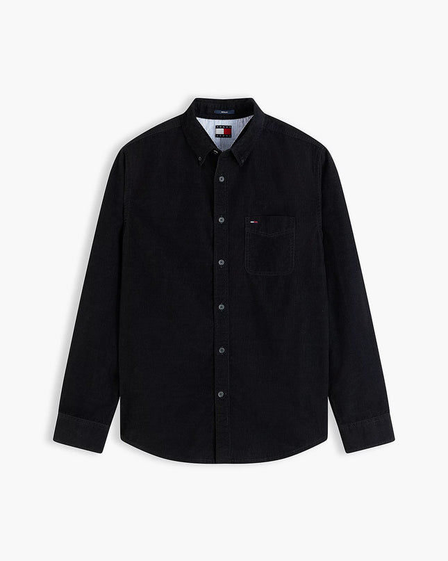 Regular Fit Button-Down Corduroy Shirt - Black