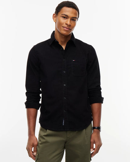 Regular Fit Button-Down Corduroy Shirt - Black