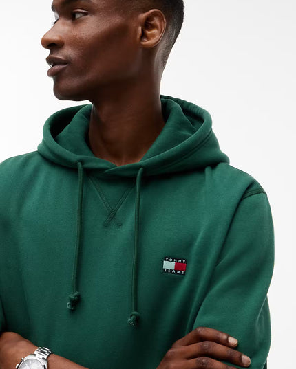 Badge Fleece Drawstring Hoody - Velvet Green