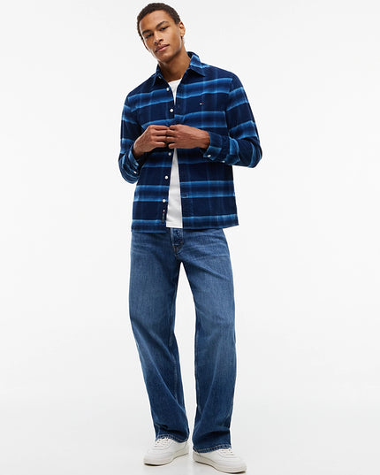 Regular Pattern Dobby Corduroy Shirt - Navy Checked