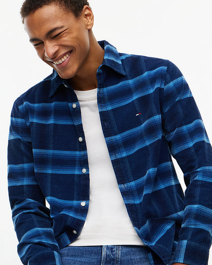 Regular Pattern Dobby Corduroy Shirt - Navy Checked