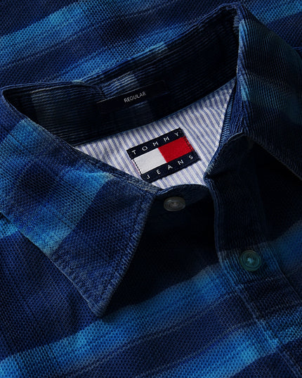 Regular Pattern Dobby Corduroy Shirt - Navy Checked