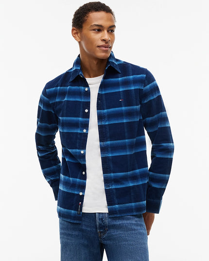 Regular Pattern Dobby Corduroy Shirt - Navy Checked