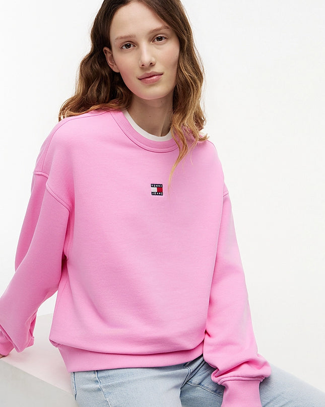 Tommy Badge Boxy Fleece Sweatshirt - Pink Daisy