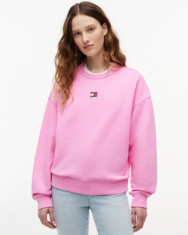 Tommy Badge Boxy Fleece Sweatshirt - Pink Daisy