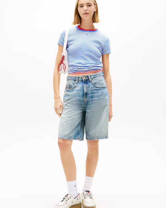 Ribbed Slim Crew Neck T-Shirt - Empire Blue Stripe