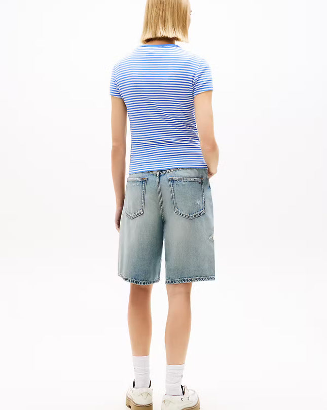 Ribbed Slim Crew Neck T-Shirt - Empire Blue Stripe