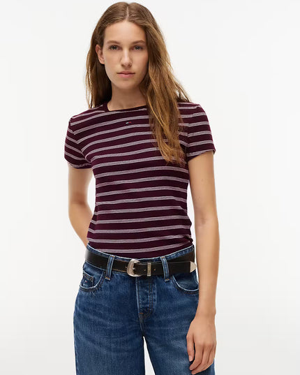 Slim Ribbed Crew Neck T-Shirt - Calypso Berry/Pink