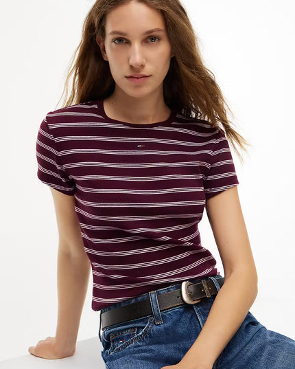 Slim Ribbed Crew Neck T-Shirt - Calypso Berry/Pink