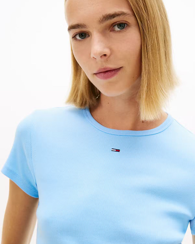 Ribbed Slim Crew Neck T-Shirt - Light Powdery Blue