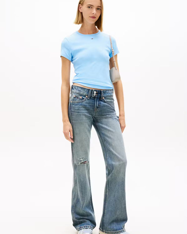 Ribbed Slim Crew Neck T-Shirt - Light Powdery Blue