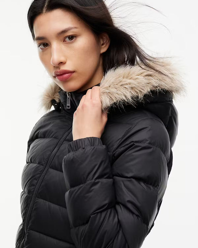 Slim Down Hooded Coat - Black