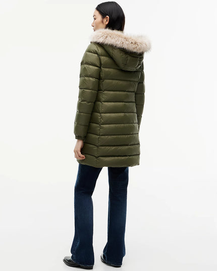 Slim Shiny Down Hooded Coat - Dark Greenery