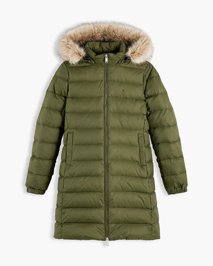 Slim Shiny Down Hooded Coat - Dark Greenery