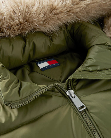 Slim Shiny Down Hooded Coat - Dark Greenery