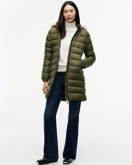Slim Shiny Down Hooded Coat - Dark Greenery