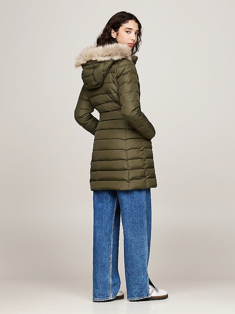 Tommy Jeans Faux Fur Trim Hooded Down Coat - Olive