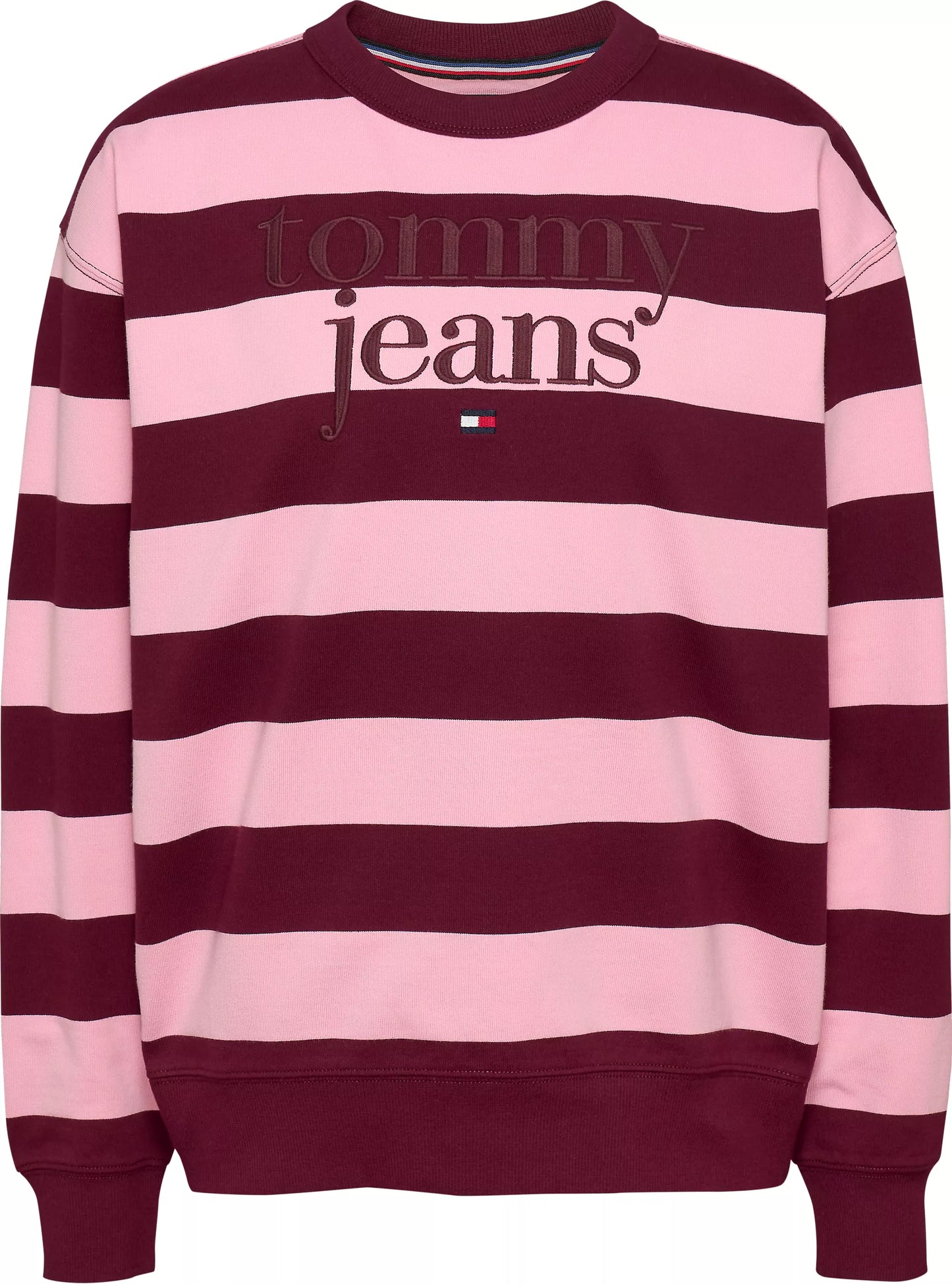 Tommy Jeans Relaxed Stripe Essential Crew Neck Sweater - Deep Rouge/Pink