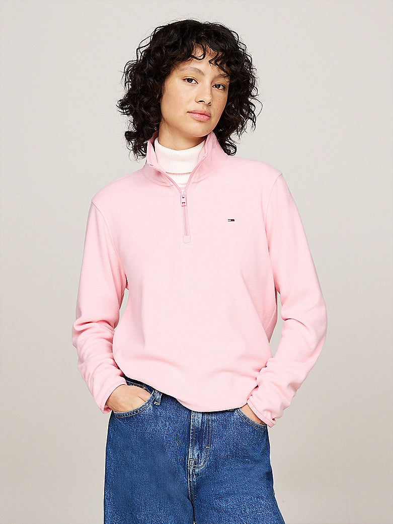 Tommy Jeans Quarter Zip Polar Fleece Sweatshirt Ballet Pink chapssubzero