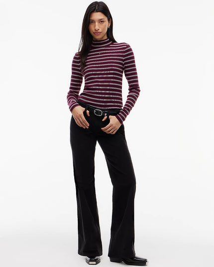 Mock Neck Long Sleeve Top- Calypso Berry/Pink Stripe
