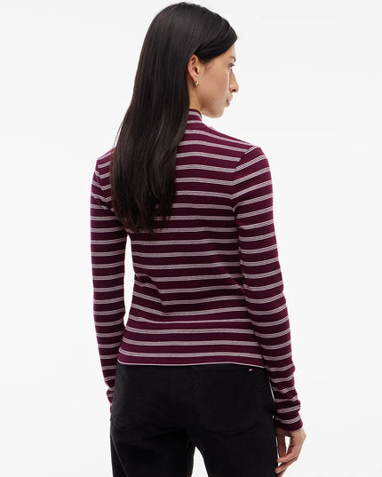 Mock Neck Long Sleeve Top- Calypso Berry/Pink Stripe