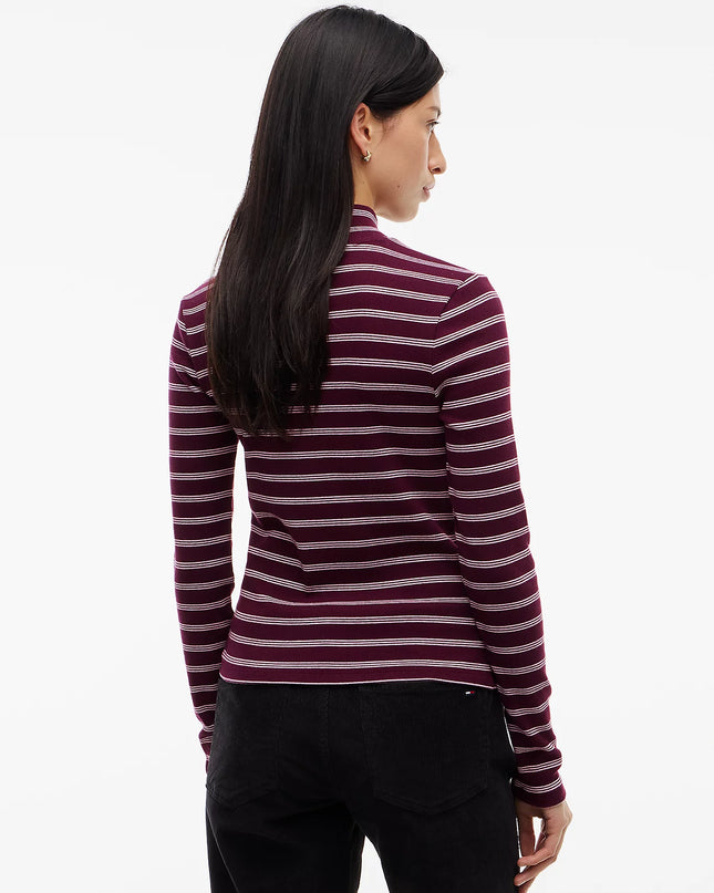 Mock Neck Long Sleeve Top- Calypso Berry/Pink Stripe