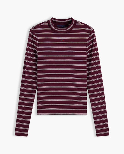 Mock Neck Long Sleeve Top- Calypso Berry/Pink Stripe