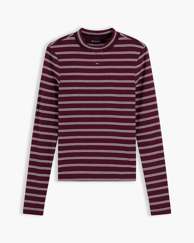 Mock Neck Long Sleeve Top- Calypso Berry/Pink Stripe