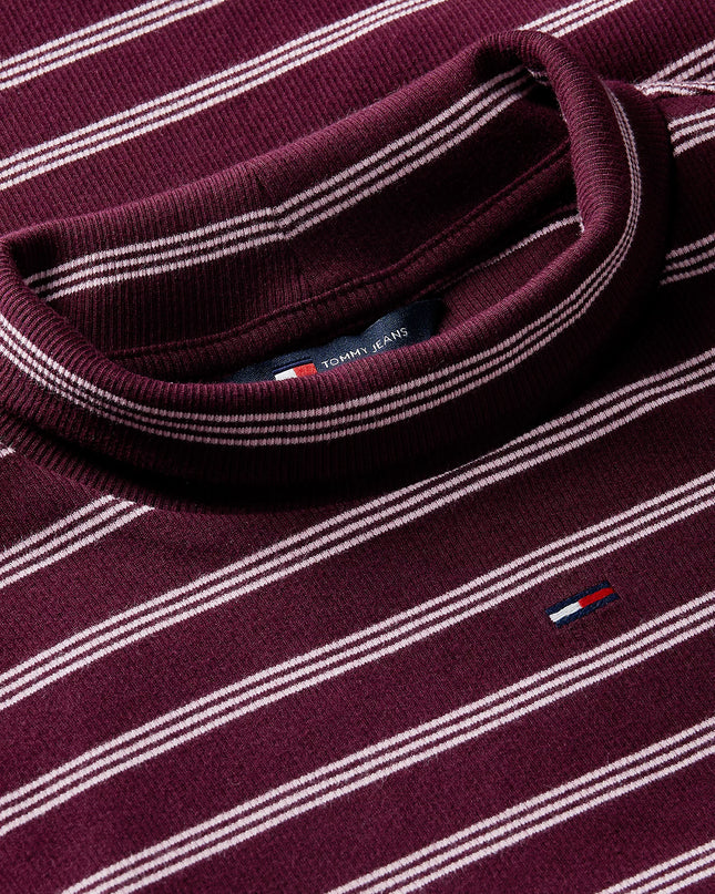 Mock Neck Long Sleeve Top- Calypso Berry/Pink Stripe