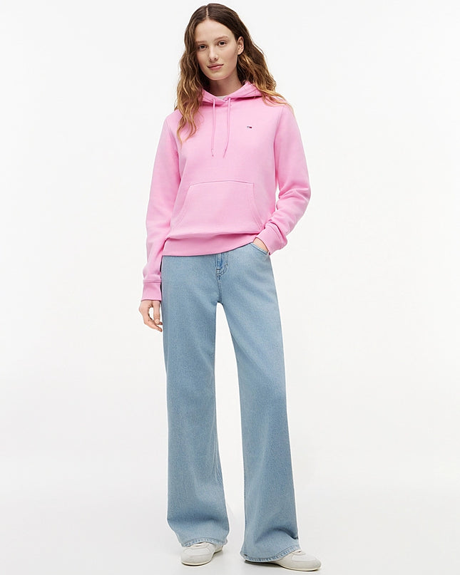 Flag Embroidery Fleece Drawstring Hoody - Pink Daisy