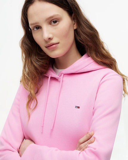 Flag Embroidery Fleece Drawstring Hoody - Pink Daisy
