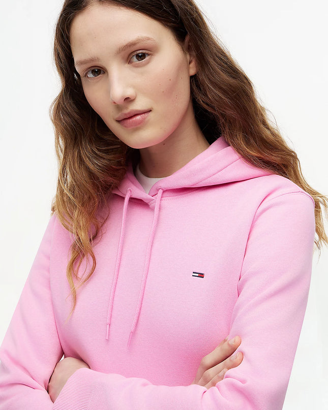 Flag Embroidery Fleece Drawstring Hoody - Pink Daisy