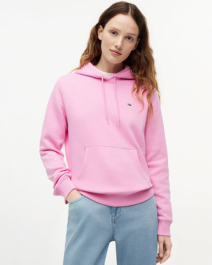 Flag Embroidery Fleece Drawstring Hoody - Pink Daisy