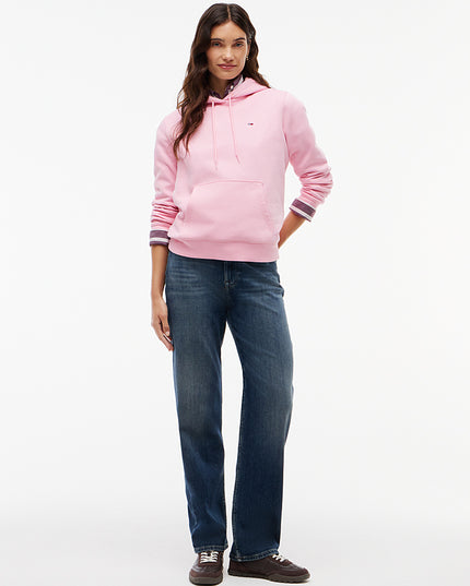 Flag Embroidery Fleece Drawstring Hoody - Pink Sugar