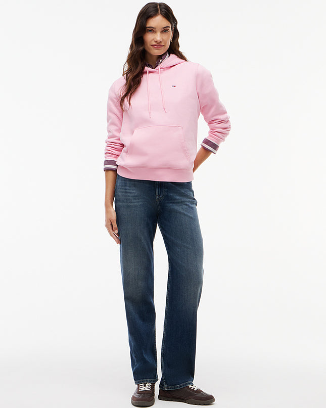 Flag Embroidery Fleece Drawstring Hoody - Pink Sugar
