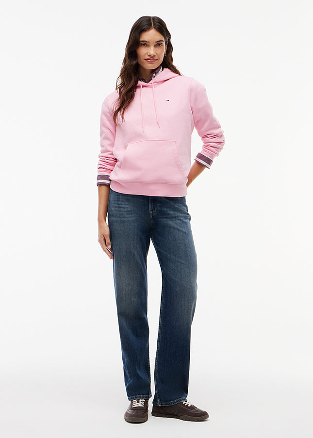 Flag Embroidery Fleece Drawstring Hoody - Pink Sugar