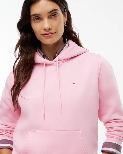 Flag Embroidery Fleece Drawstring Hoody - Pink Sugar